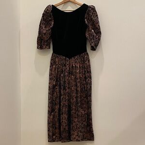 80s Vintage Dress with Velvet Bodice and Intricate Velvet Details